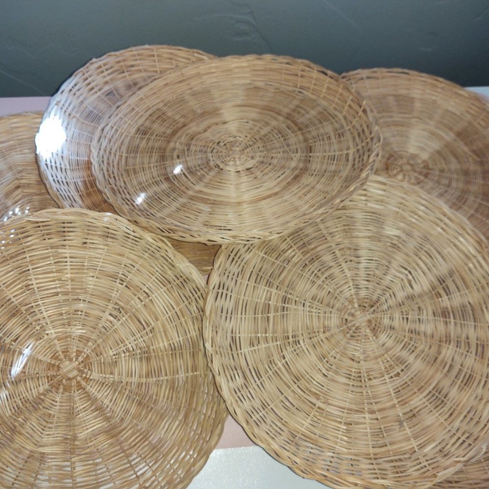 8 Vintage Wicker Ratan Bamboo Paper Plate Holder